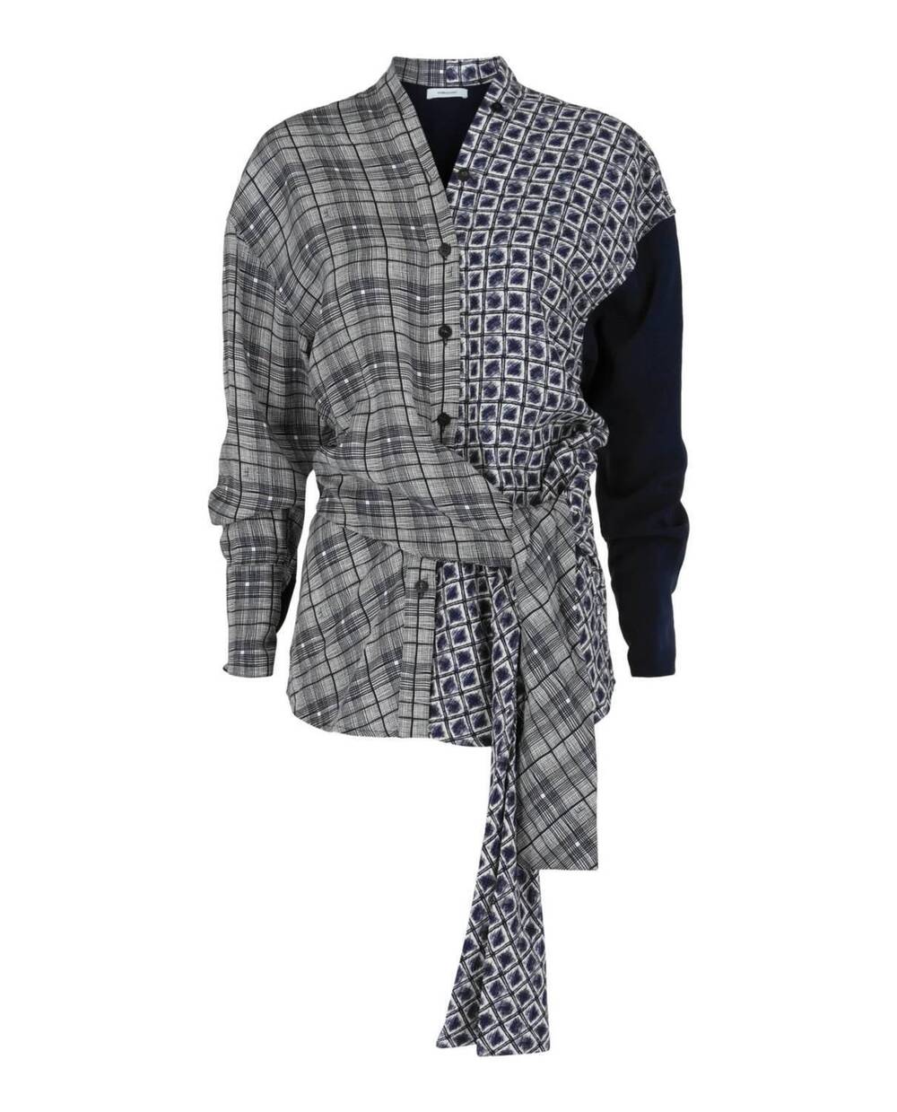 NEW SALVATORE FERRAGAMO women's dual printed shirt in new navy